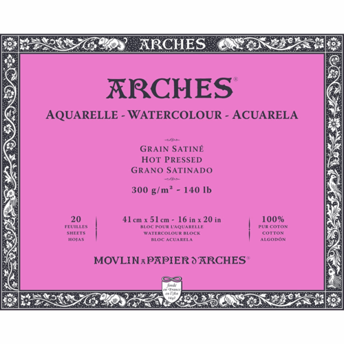 Arches Watercolour Natural White 300gsm Hot Pressed 20 Sheet Blocks